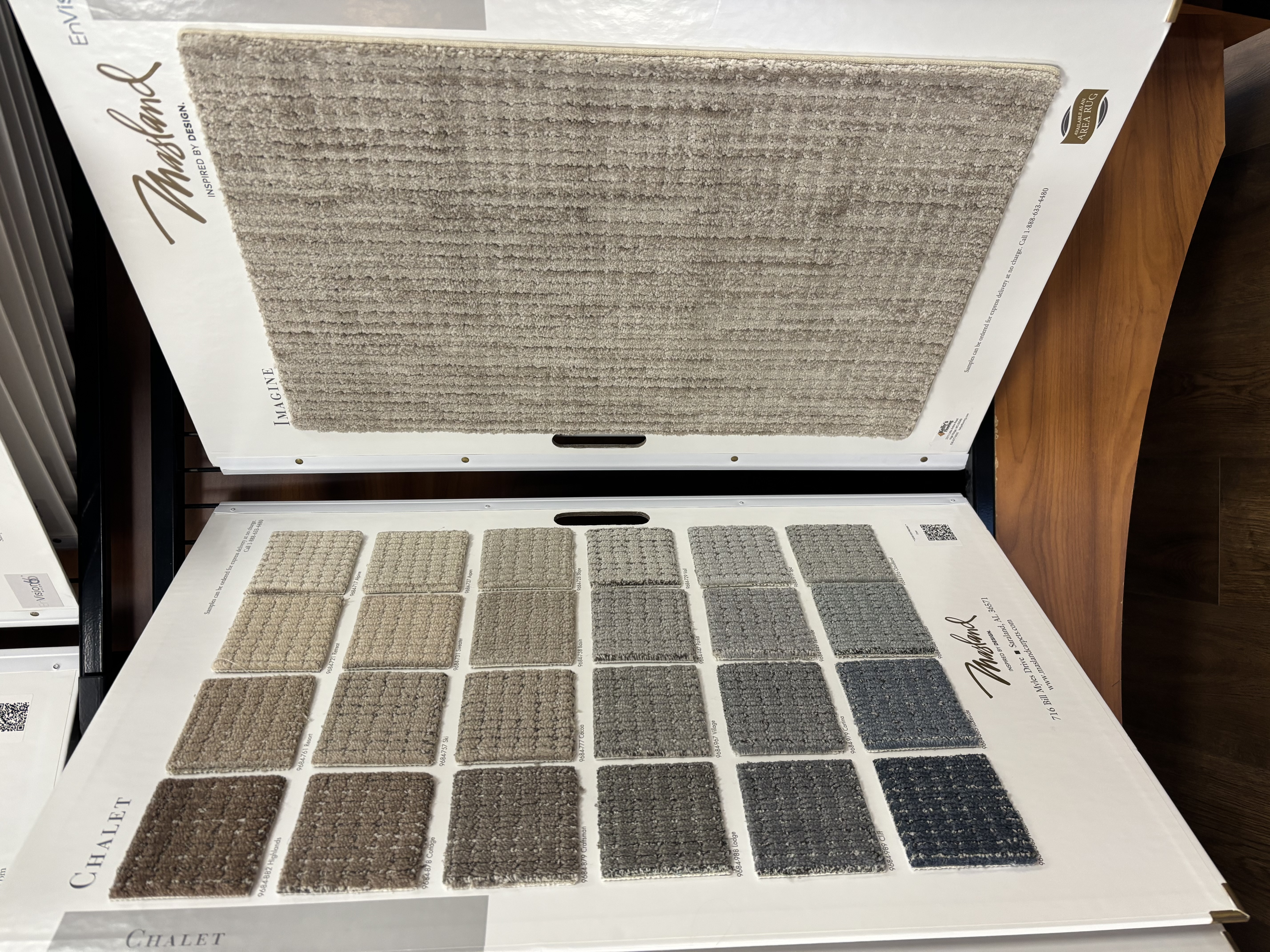 Masland Chalet and Imagine premium textured carpet samples