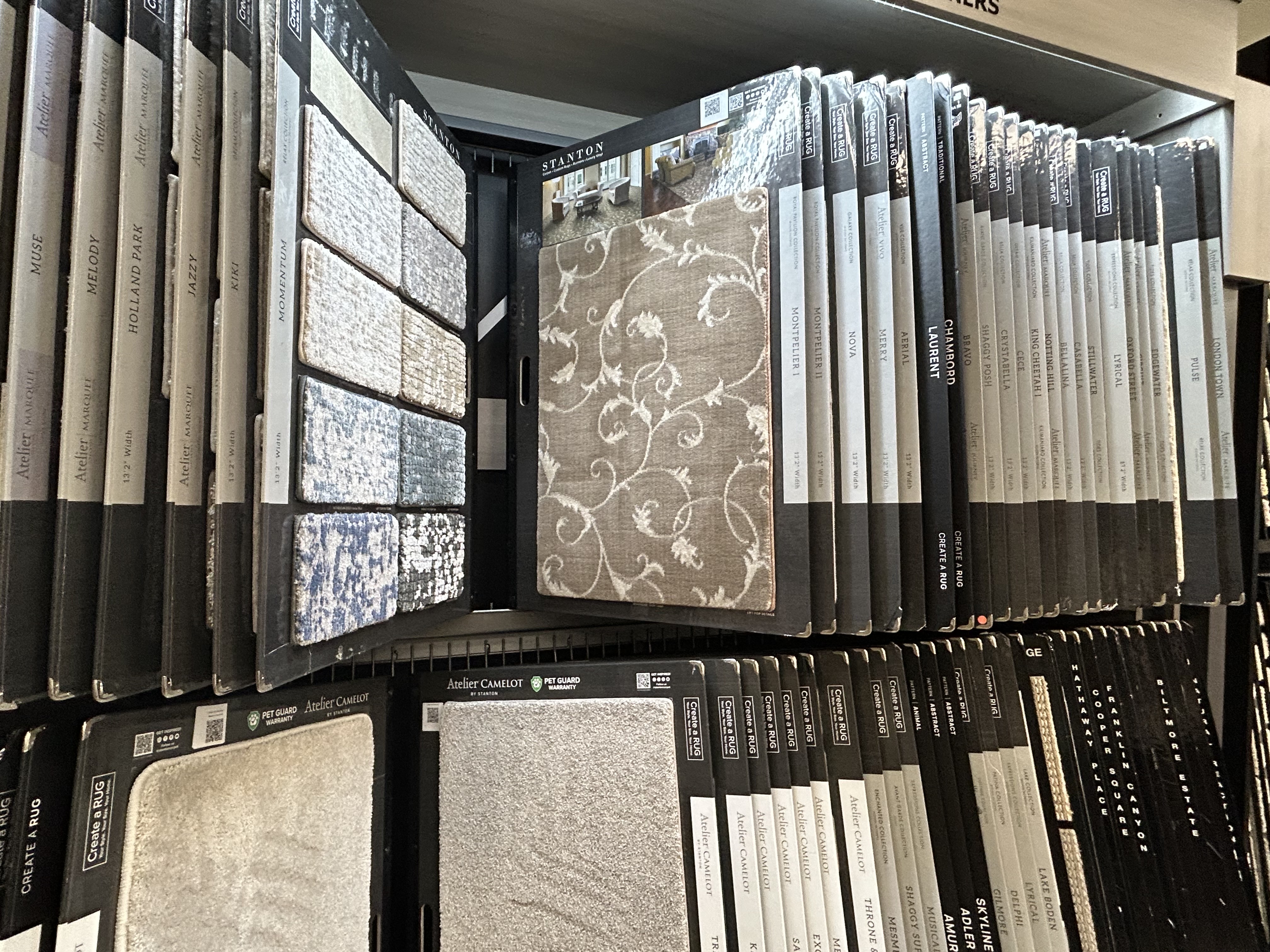 Stanton and Atelier Camelot patterned carpet runners and area rug samples