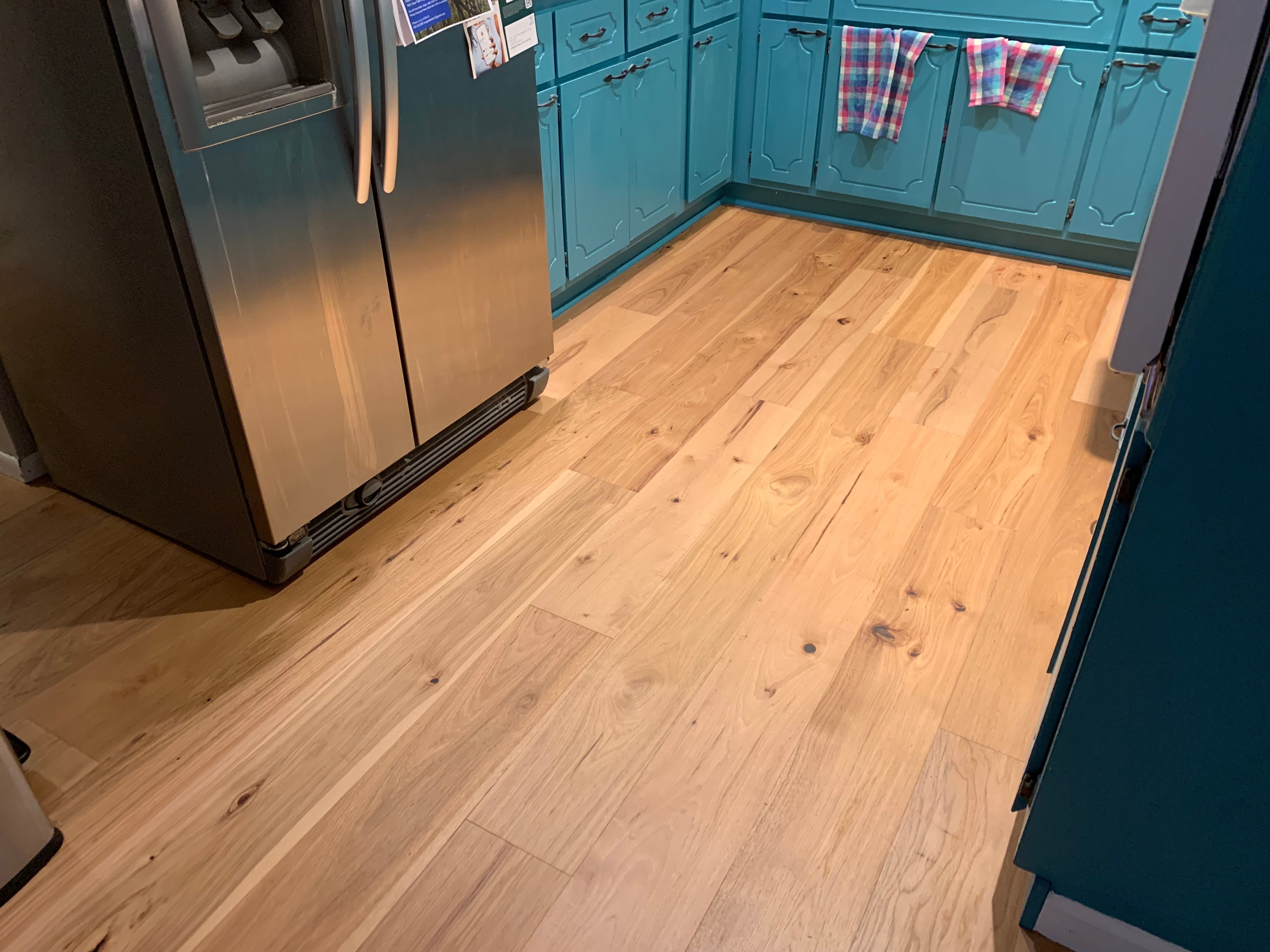 Natural hardwood flooring in kitchen