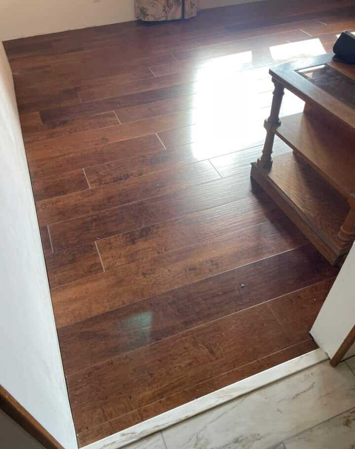 Hardwood flooring next to staircase